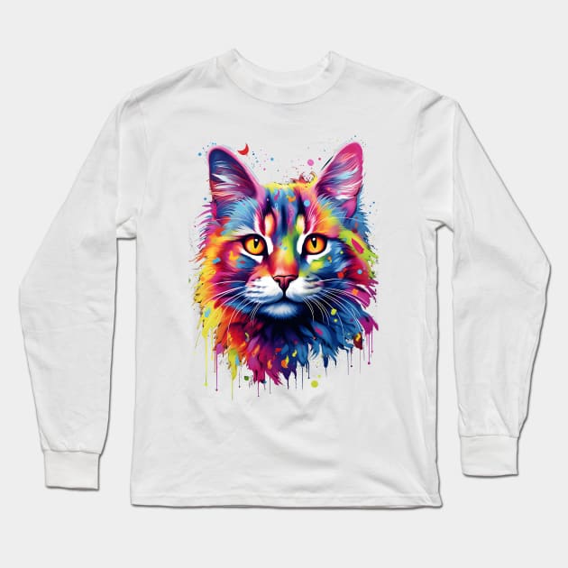 Colorful Cat Long Sleeve T-Shirt by ArtisticCorner